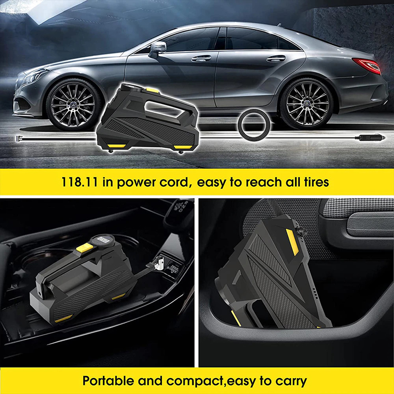 Mini Τρόμπα Έκτακτης Ανάγκης Αυτοκινήτου 150 PSI CarSun® με Φακό, Οθόνη Αφής για Ρύθμιση & Προβολή Πίεσης, Χειρολαβή, 12V Κομπρεσέρ Αέρος, C3012-1